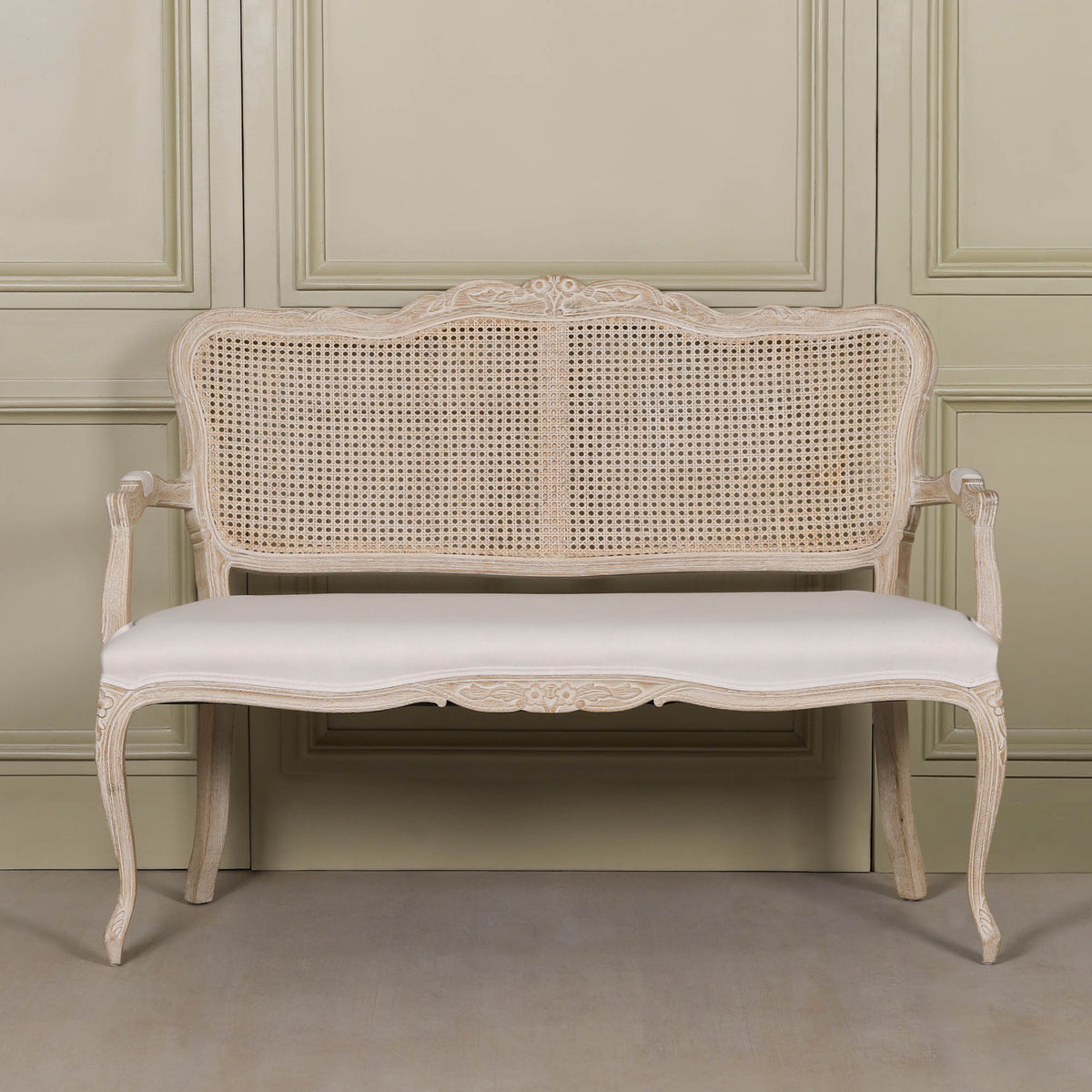 Louis Upholstered 2 Seater Settee – Natural Linen