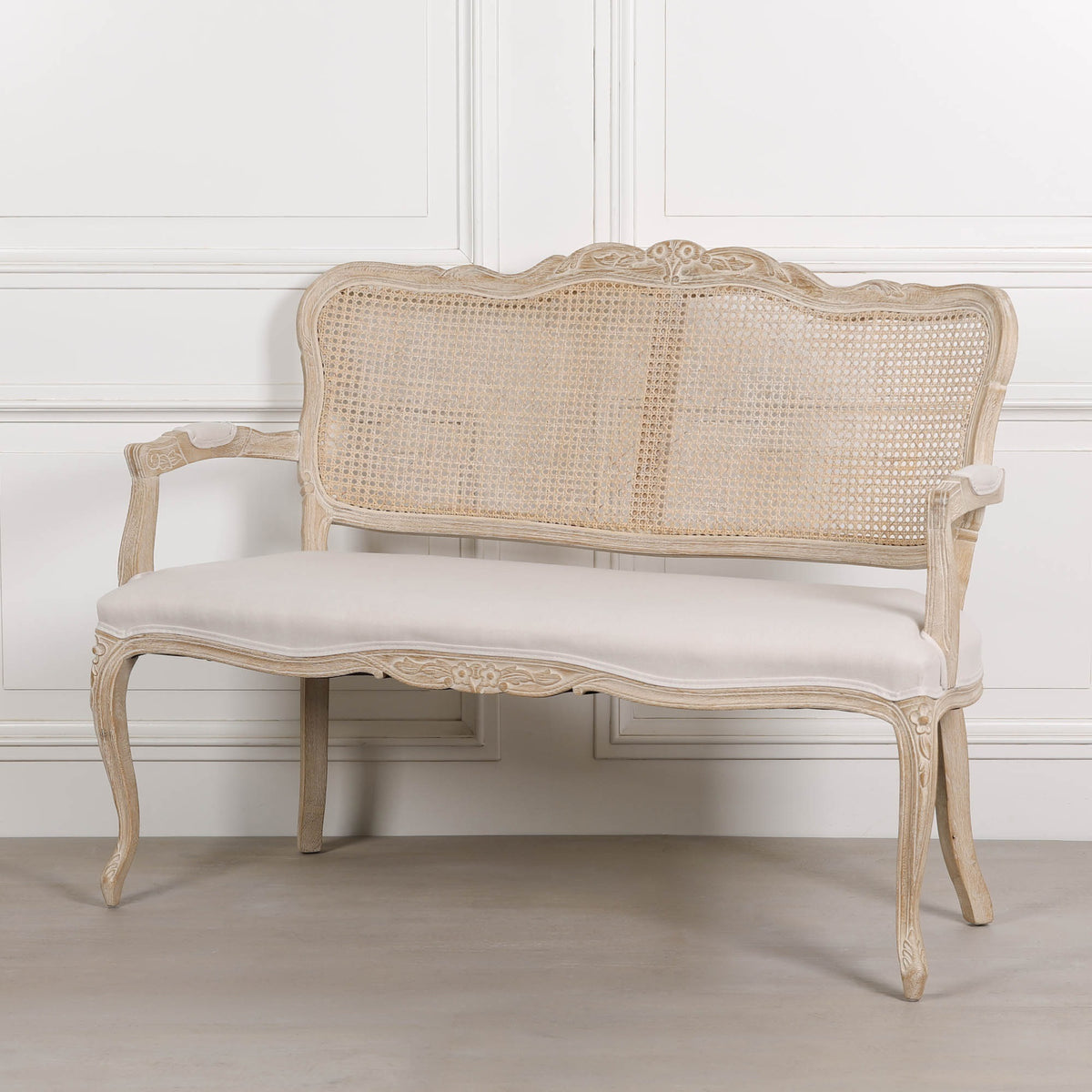 Louis Upholstered 2 Seater Settee – Natural Linen