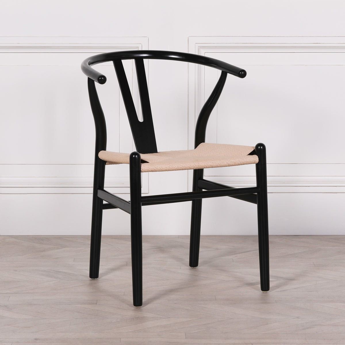 Black Wishbone Dining Chair – Beech Wood & Woven Seat