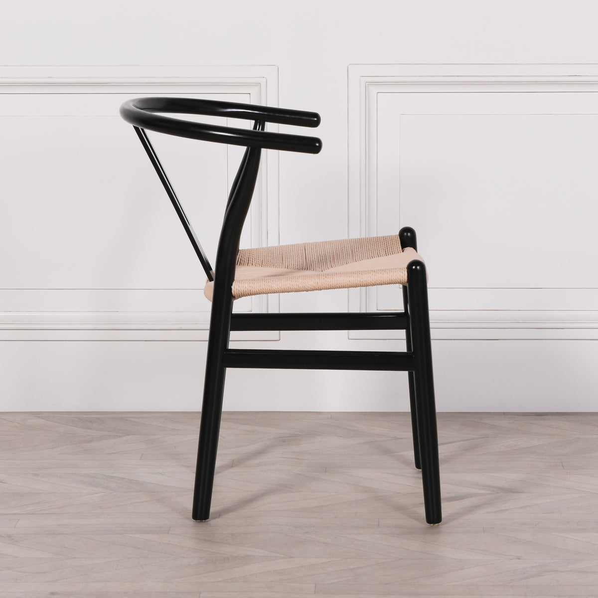 Black Wishbone Dining Chair – Beech Wood & Woven Seat