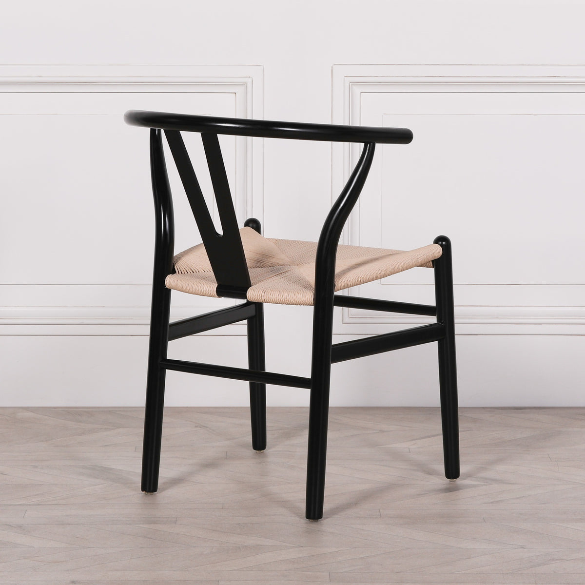 Black Wishbone Dining Chair – Beech Wood & Woven Seat