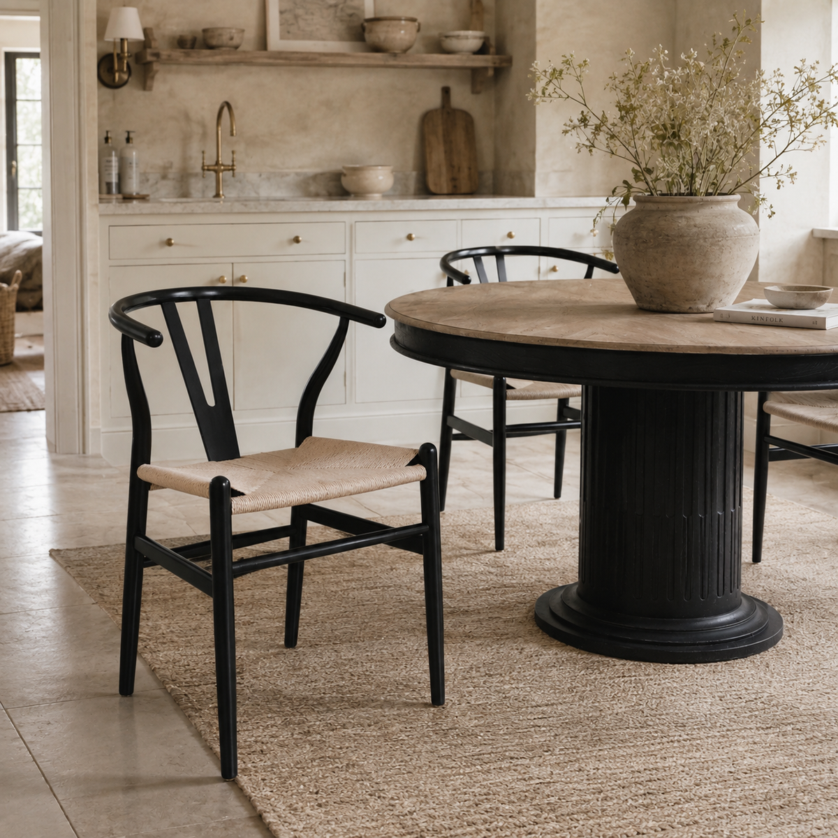 Black Wishbone Dining Chair – Beech Wood & Woven Seat
