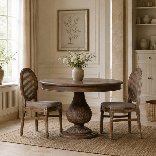 Oakmere Acorn Pedestal Round Dining Table 120cm – Reclaimed Cedar