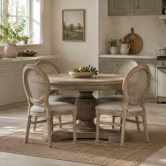 Westbrook Round Dining Table 150cm – Rustic White Cedar