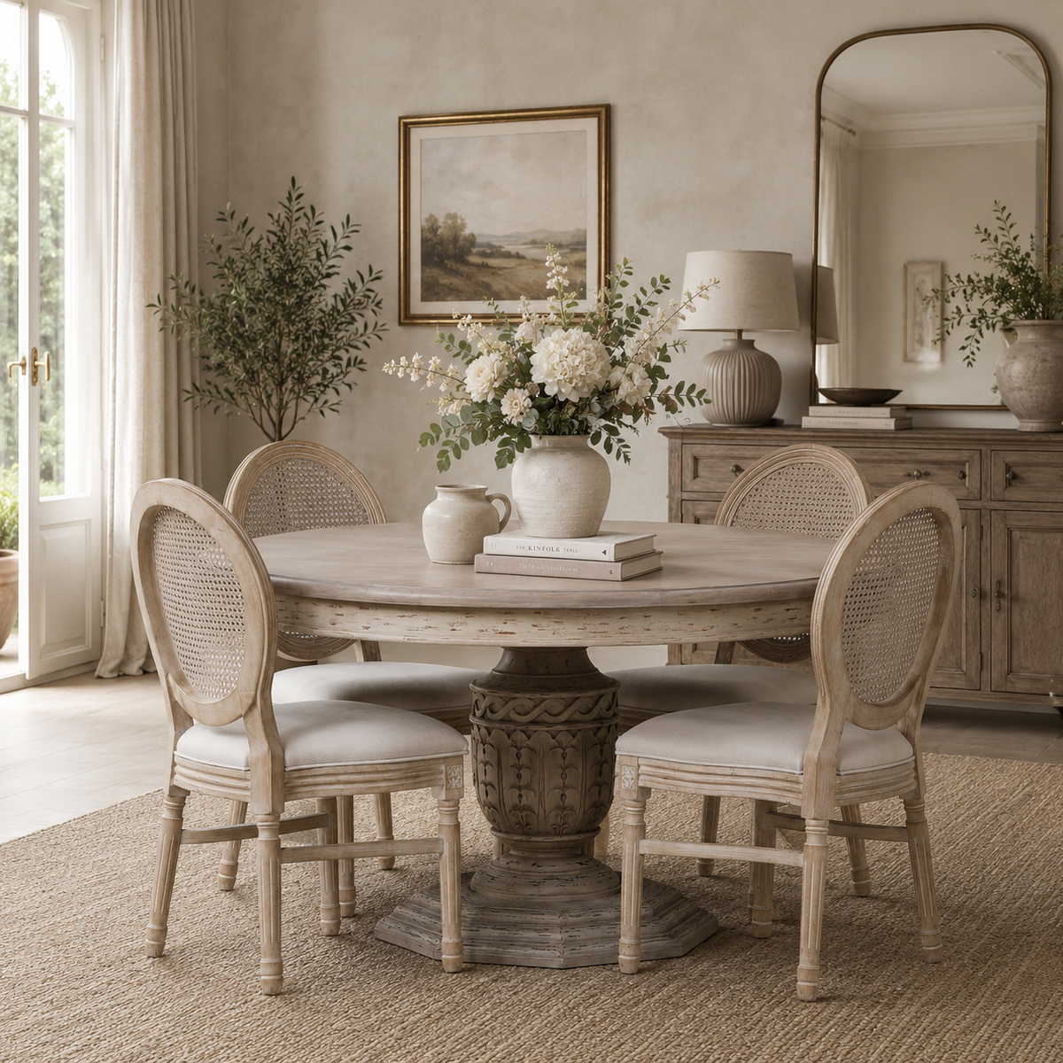 Westbrook Distressed Round Dining Table 145cm – White Cedar