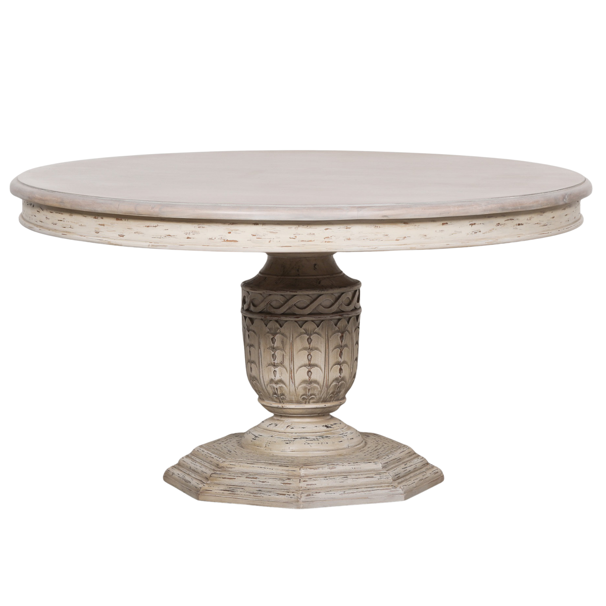Westbrook Distressed Round Dining Table 145cm – White Cedar