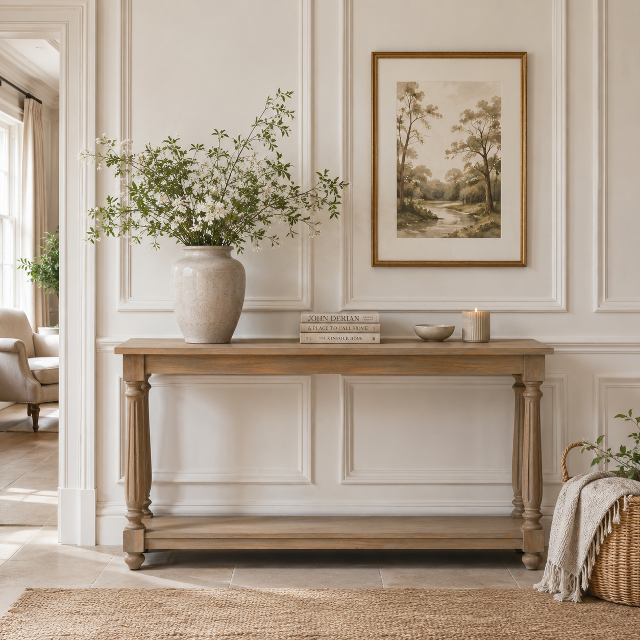 Westbrook Console Table with Shelf – Rustic Natural Wood