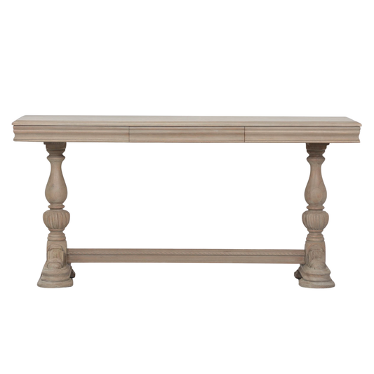 Westbrook Carved Console Table with Drawer – Rustic Natural Wood