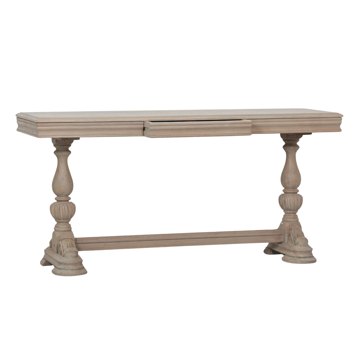 Westbrook Carved Console Table with Drawer – Rustic Natural Wood