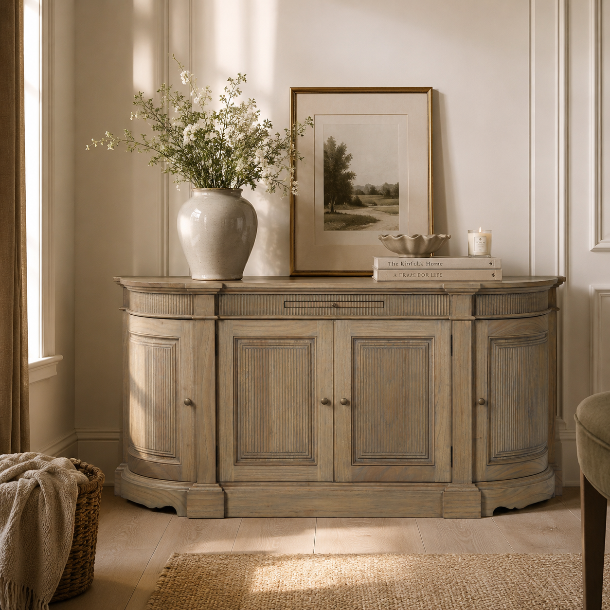 Ashcombe Fluted Buffet Sideboard – Rustic Natural Wood