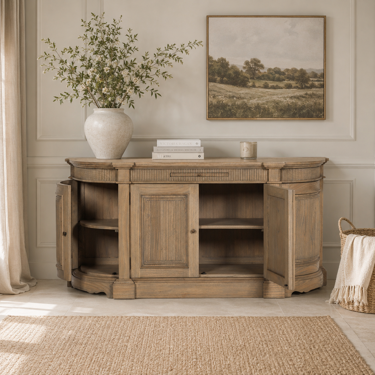 Ashcombe Fluted Buffet Sideboard – Rustic Natural Wood