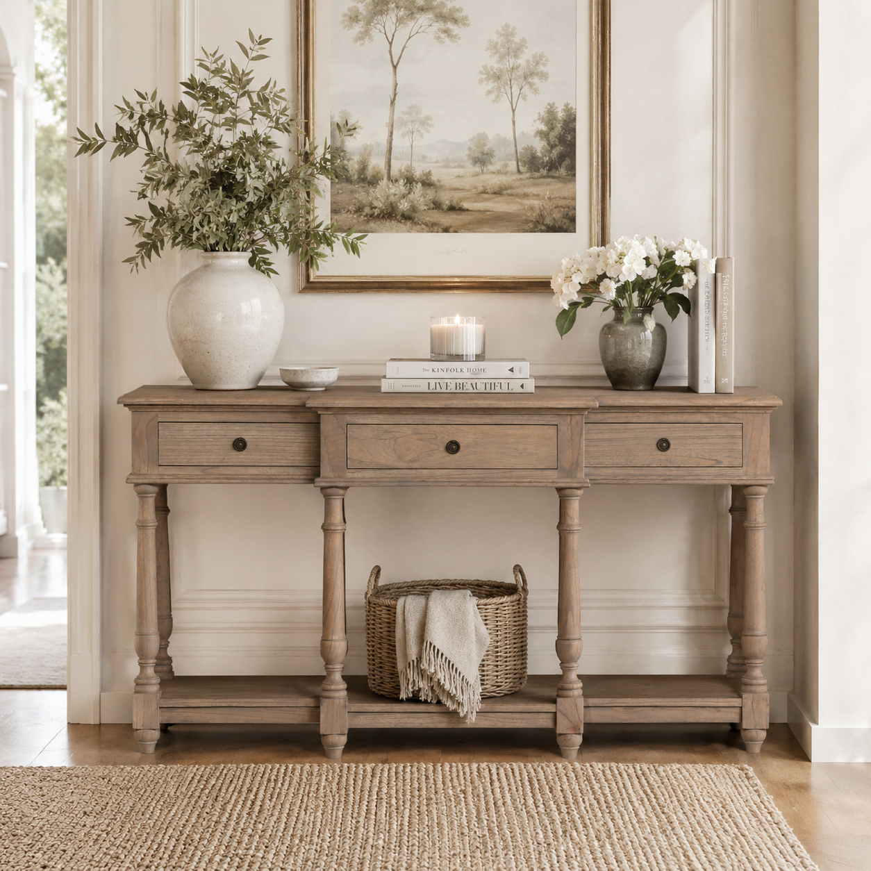 Westbrook Breakfront Console Table – Rustic White Cedar
