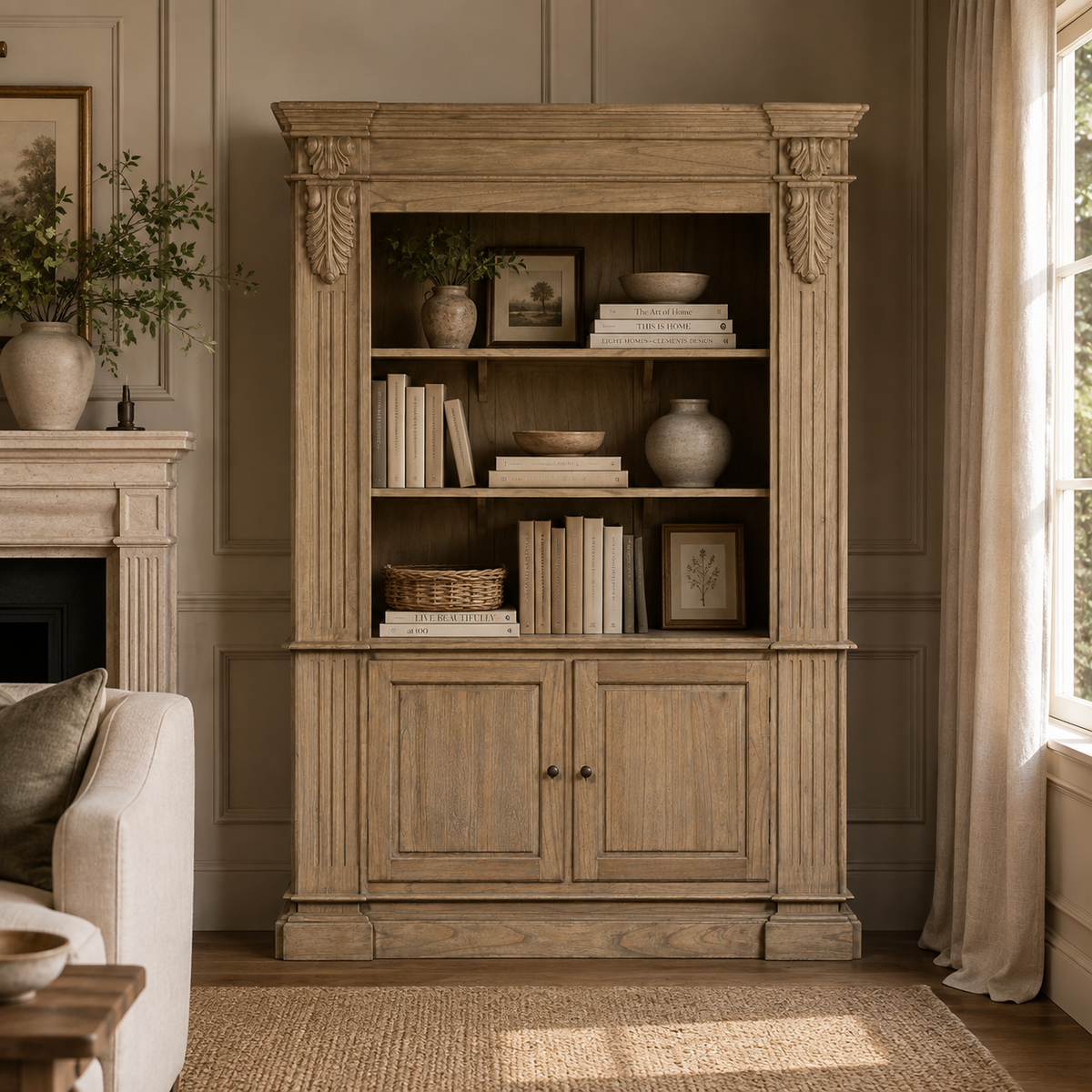 Westbrook Grand Open Bookcase – Rustic White Cedar