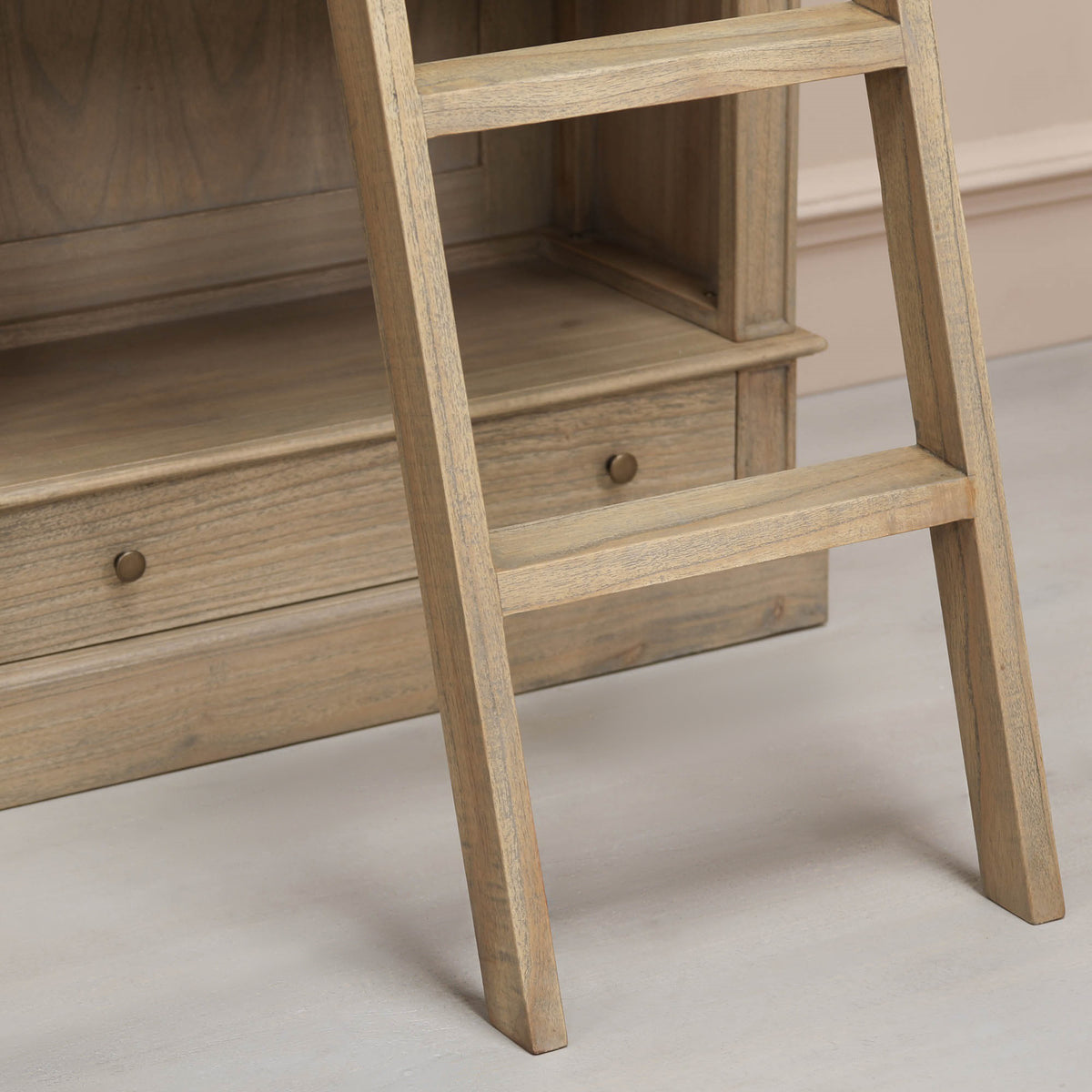 Westbrook Large Library Bookcase with Ladder – Rustic White Cedar