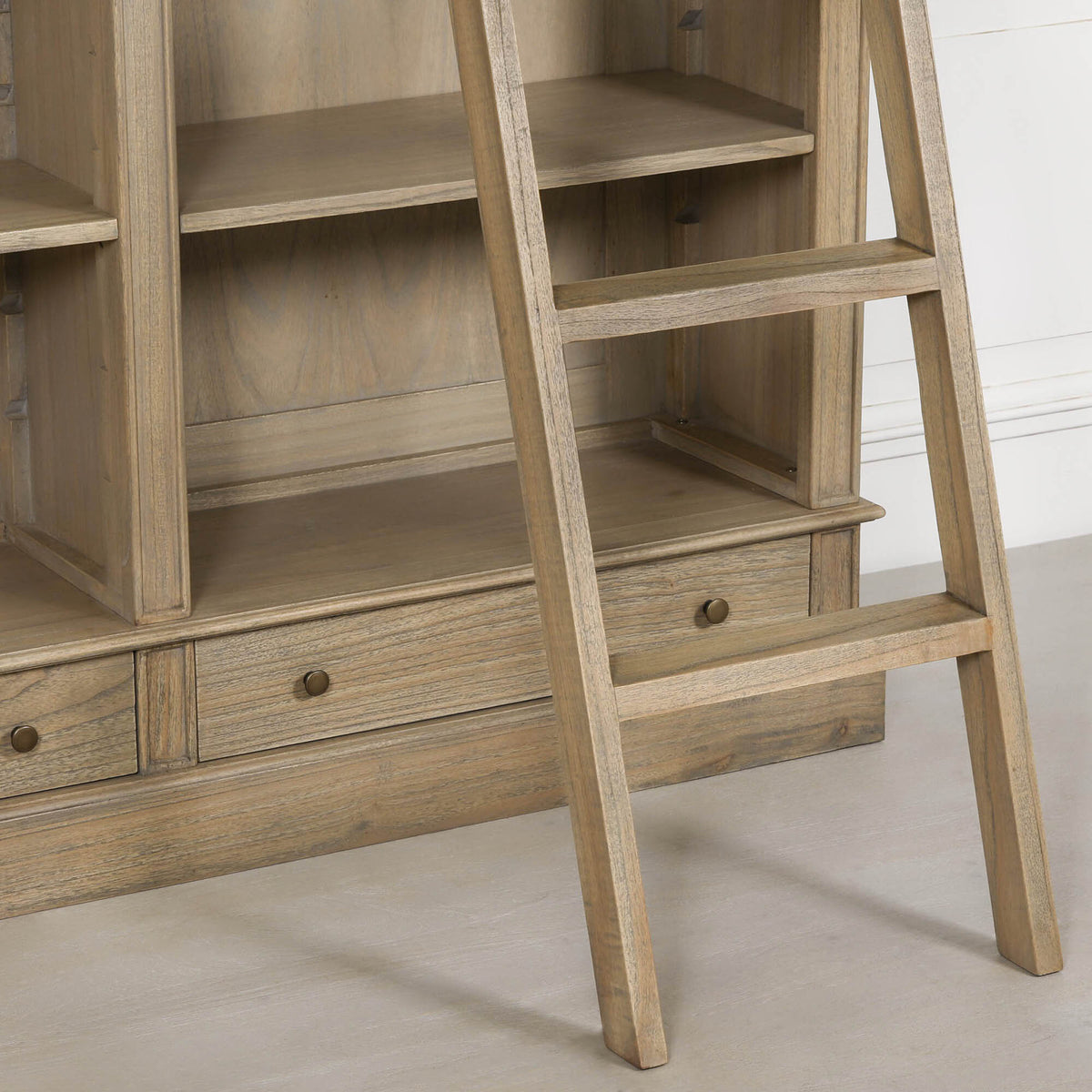 Westbrook Large Library Bookcase with Ladder – Rustic White Cedar