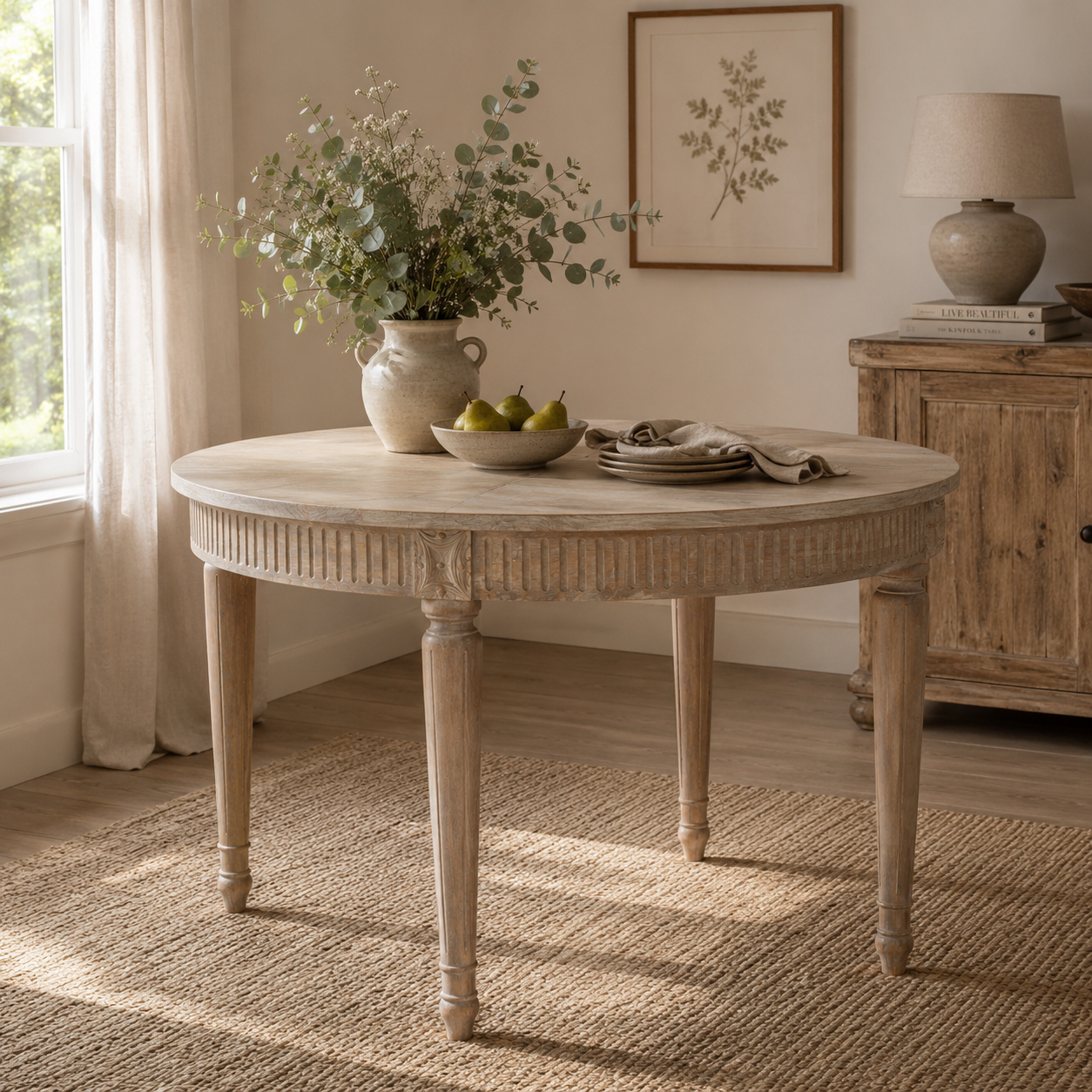 Westbrook Extendable Round Dining Table 117–206cm – White Cedar